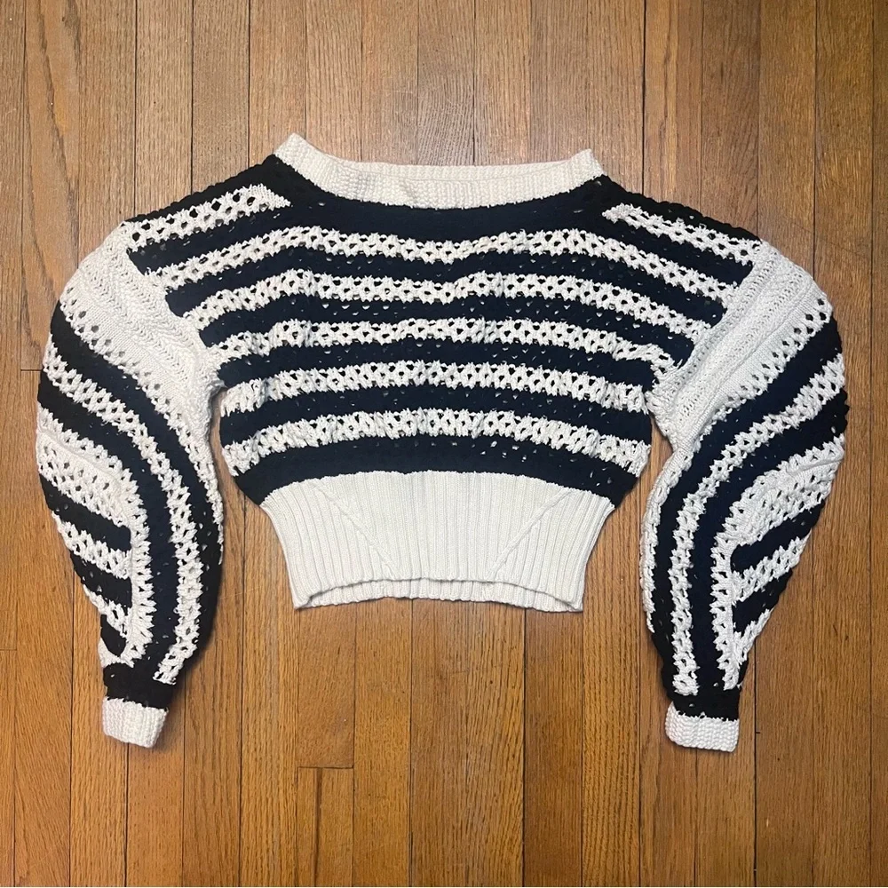 ZARA Black & Ecru Limited Edition Striped Sweater Jumper Size Large Gently Used